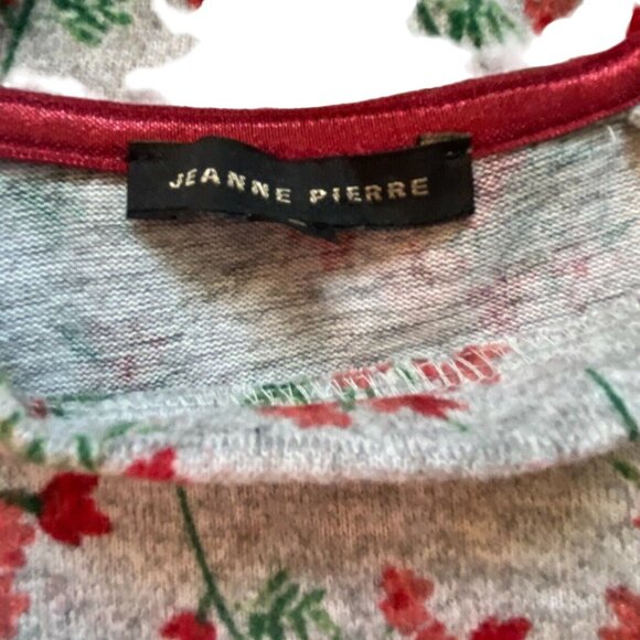 Jeanne Pierre Womens Floral Ruffle Detail Blouse-Gray/Red-Size Small-GUC - Picture 5 of 6
